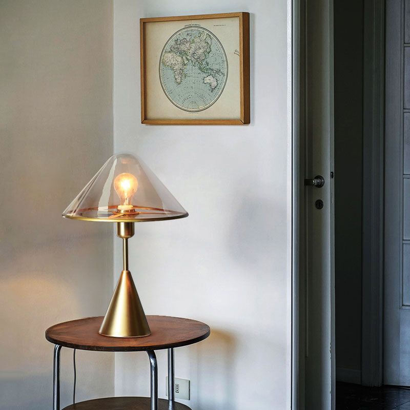 Gold Cone Shape Table Lamp Nordic Style Table Light with Glass for Bedroom