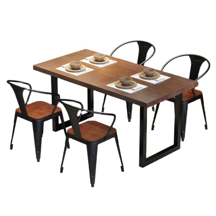 Industrial Wooden Dining Room Set with Rectangle Table and Metal Base Dining Table Furniture