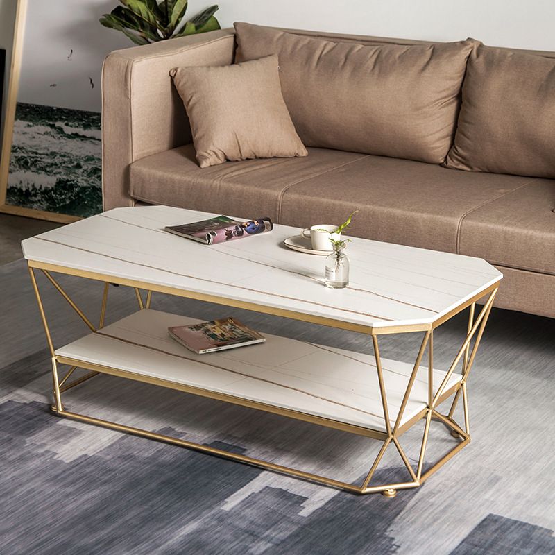 Glam Slate Coffee Table Gold Frame Coffee or End Table, 17.71" Tall