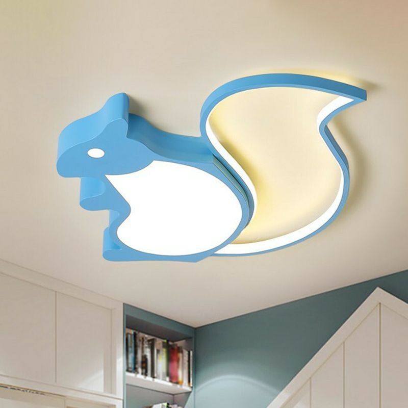 Plafonnier LED bleu métallisé en forme d'écureuil pour enfants, luminaire de plafond pour chambre à coucher