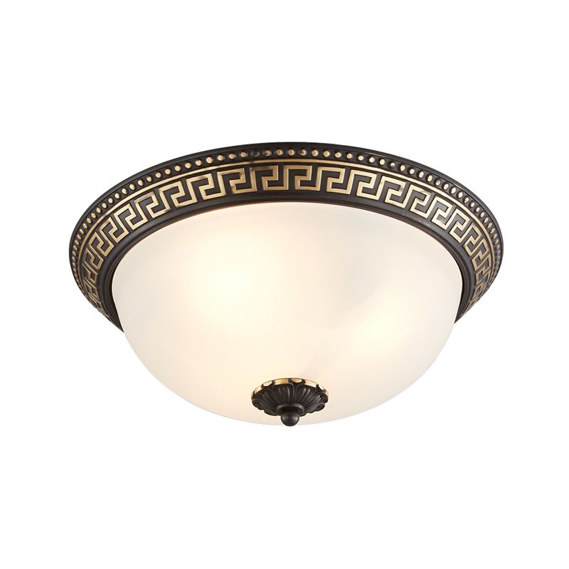 Traditional Taper Flush Mount Lamp 2/3/4-Head Opaline Glass Ceiling Fixture in Black and Gold for Corridor, 12"/14"/18.5" W