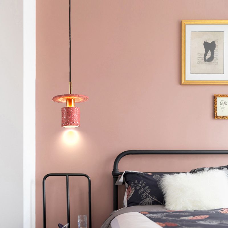 Terrazzo Hat Shaped Pendant Light Nordic Single-Bulb Ceiling Light for Kitchen Bar