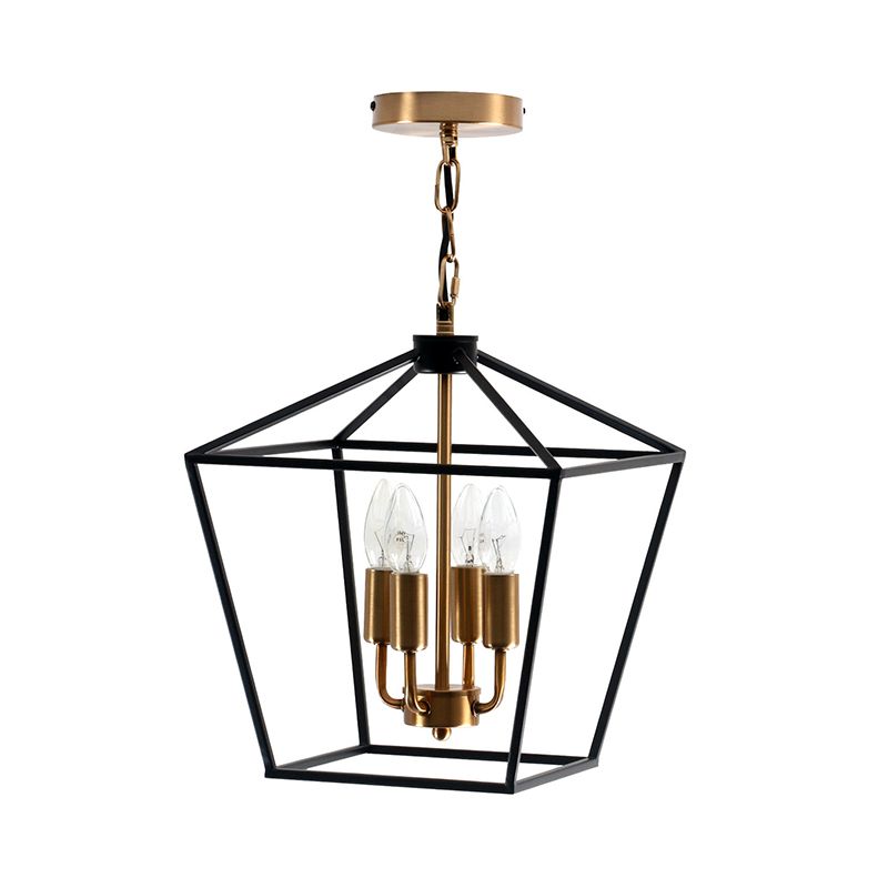 4-Light Indoor Hanging Chandelier Lamp Industrial Style Black Pendant Light with Wire Cage Metal Shade
