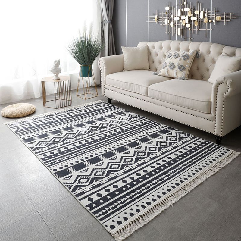 Bohemian Medallion Print Carpet Polyester Fringe Area Rug Pet Friendly Indoor Carpet for Living Room