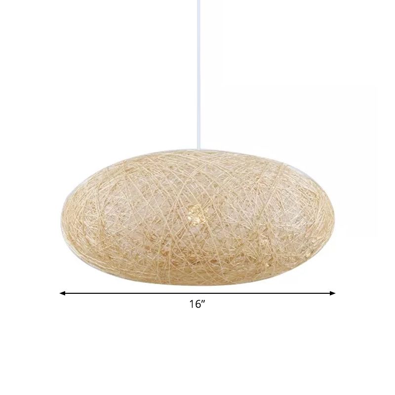 Beige Ellipse Pendulum Light Asia 1 bol Rattan Hangende hanger over tafel, 16 "/19,5" breed