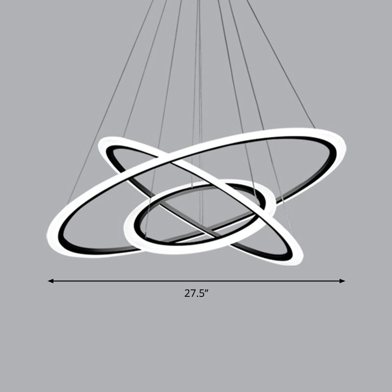 Luz colgante de círculo Simplicidad acrílica Candelera LED negra de 3 cabezas para comedor