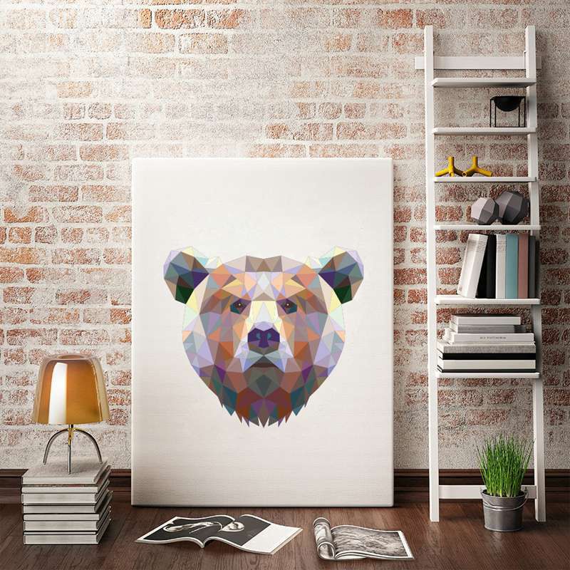 Textured Brown Canvas Print Modernist Bear Head Wall Decor, Multiple Size Available