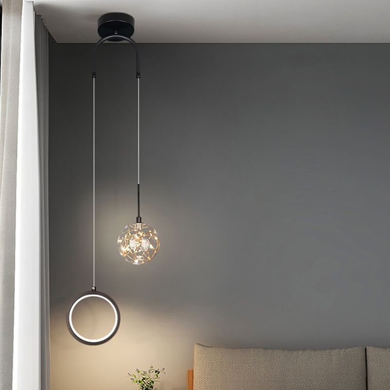 Glazen eigentijdse cirkelvormige en balhanger LED -hanger voor eetkamer
