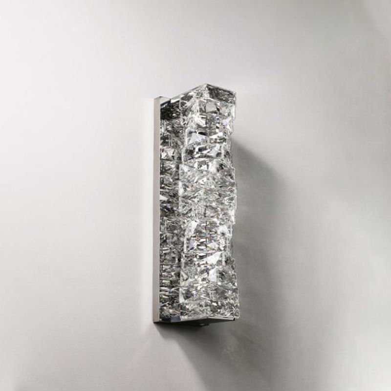 Unique Shade Crystal Wall Sconce Modern Style Single Light Wall Mount Lighting in Silver