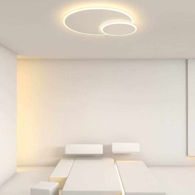 Modern Style Round Disc Led Flush Mount Fixture Metal 1 Light in white for Living Room