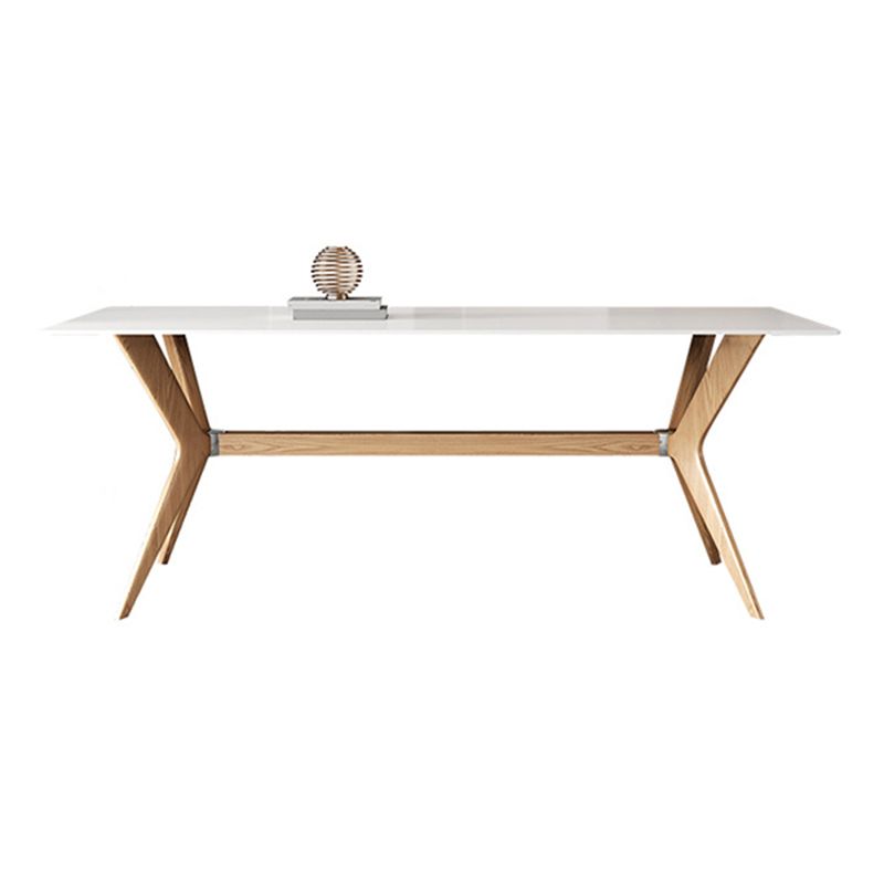 Modern Style Rectangle Table Sintered Stone Dining Table with Wood Legs