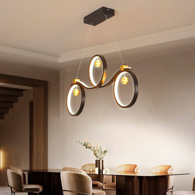 Anelli simmetrici neri Isola Luce a sospensione Luce a soffitto a LED in metallo contemporaneo