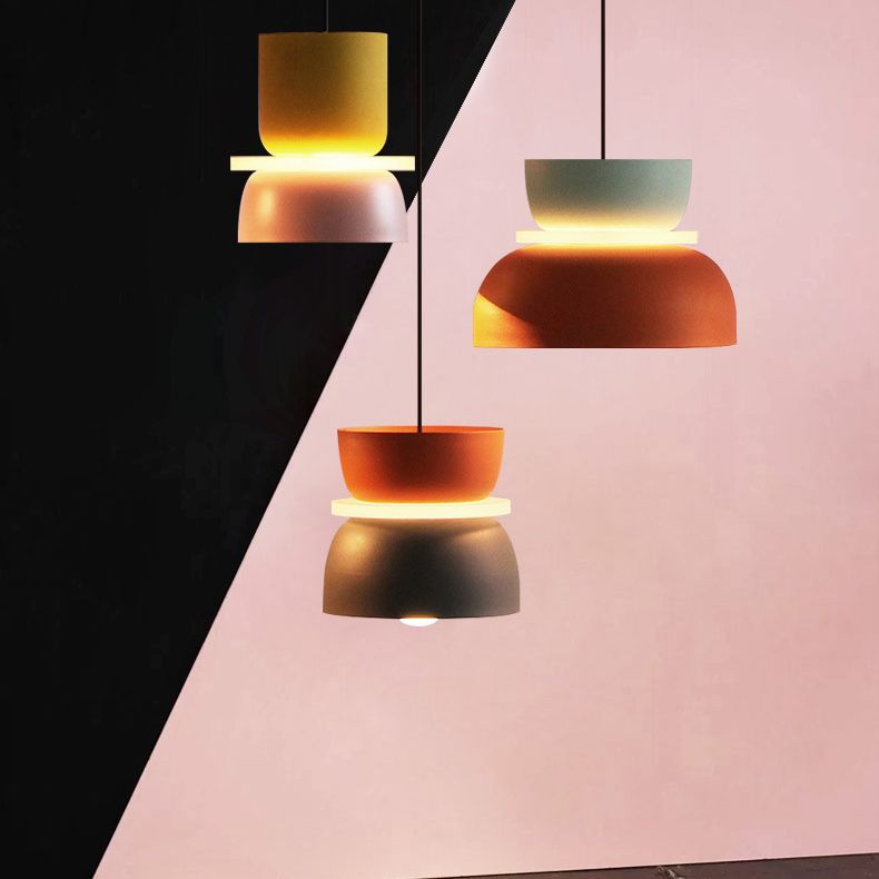 Macaron 1-Light Pendant Lighting Fixture Geometric Ceiling Light with Metal Shade