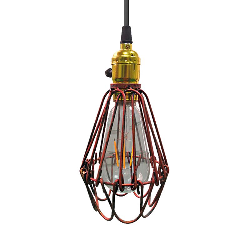 Metal Wire Frame Ceiling Pendant Light Farmhouse Style 1 Light Living Room Hanging Lamp in Aged Silver/Antique Copper