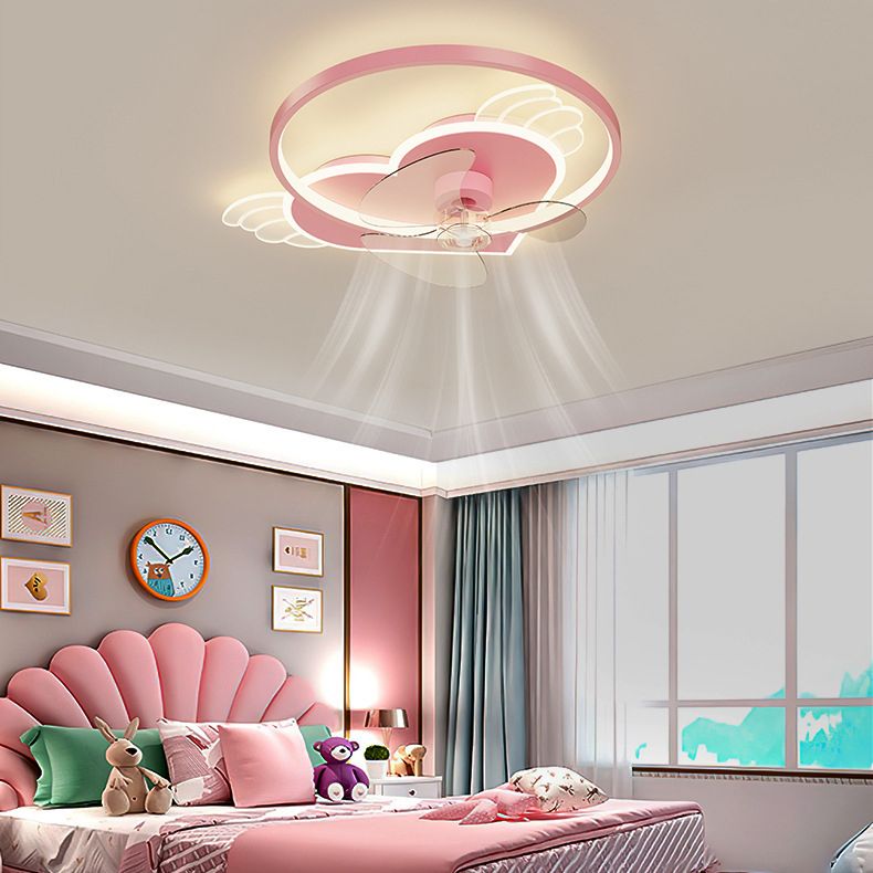 3-Blade Children Ceiling Fan LED Pink Fan with Light for Bedroom