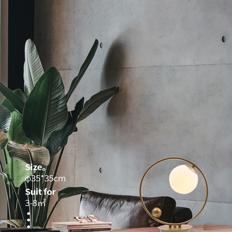 Orb-Shade Nightstand Light Minimalist Opal Frosted Glass Bedroom Table Lamp