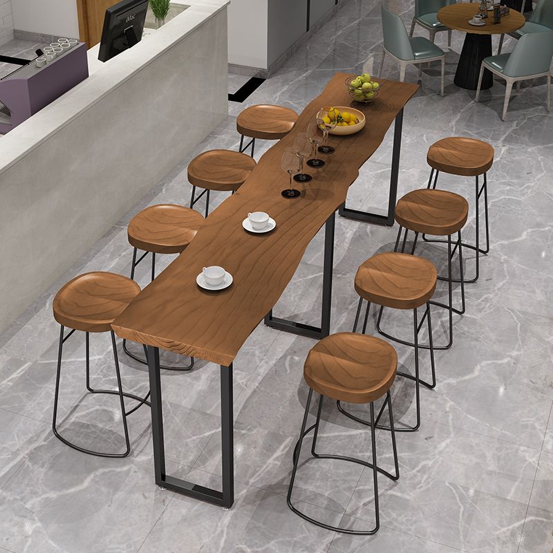 Solid Wood Dining Stool Modern Backless Bar Stool with Footrest