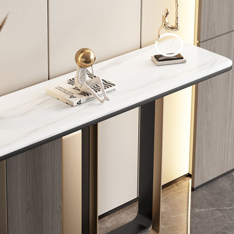 13" Wide Glam Accent Table Stone Rectangle Console Accent Table