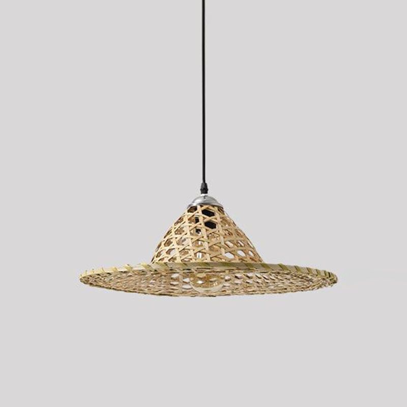 Houten strohoed gevormde hanglamp Aziatische stijl 1 bol bamboe hangende lamp armatuur