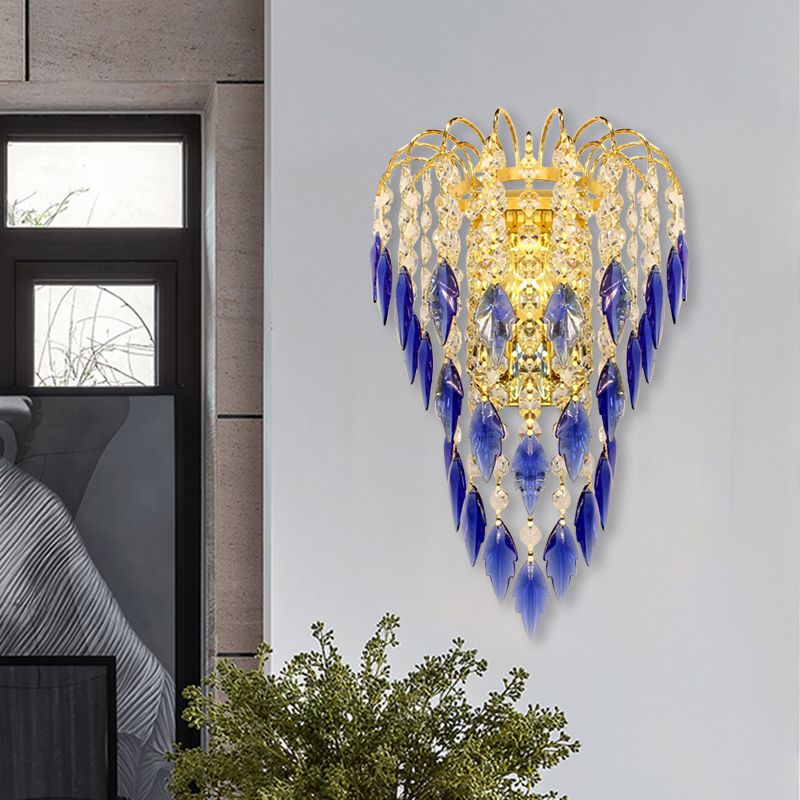 Éclairage mural moderne à 2 légers Finition en laiton incurvé lampe murale incurvée avec nuance de cristal beige / bleu