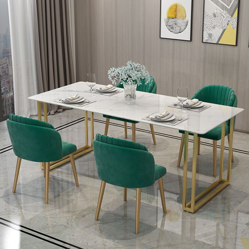 Glam Style Rectangle Stone Table for Restaurant Gold Sled Base Table