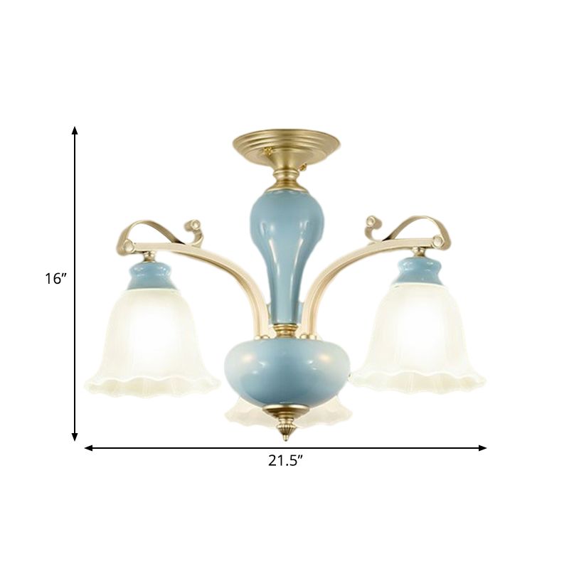 Blauw 3/6/8 bollen kroonluchter verlichting landelijke stijl room glas bloesems gevormd hangend hanglampje