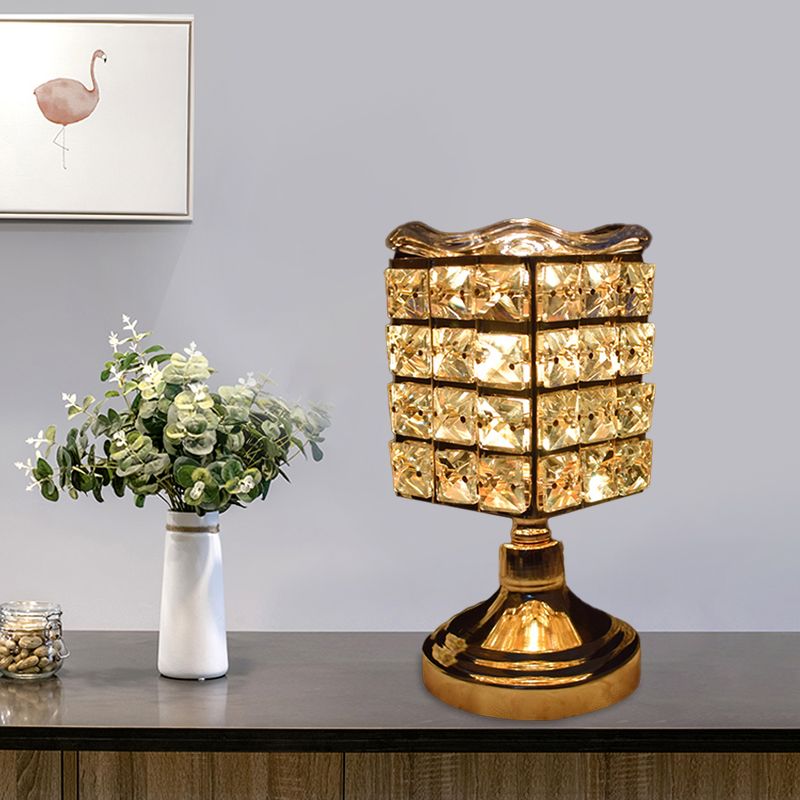 Cuboid/Globe/Crown Desk Light Contemporary Crystal Embedded Single Bedroom Night Table Lamp in Gold