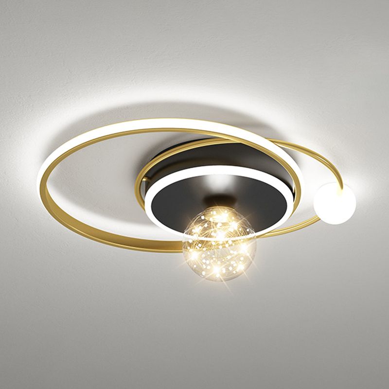 1-Light Black Gold Flush Mount Metal LED Minimalism Ceiling Light Fixture for Bedroom