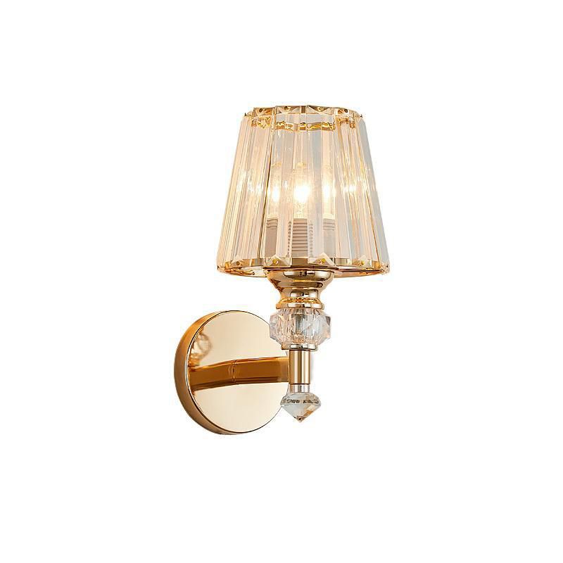 Modern Style Cone Wall Light Sconce Crystal Block 1-Light Wall Mount Lamp in Gold