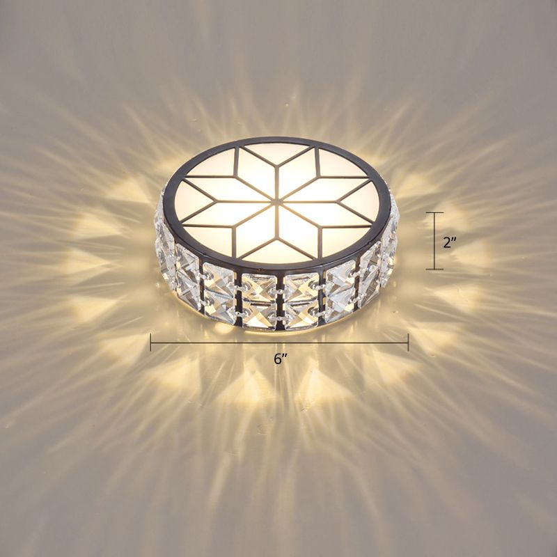 Runde, klare, geschliffene Kristall-Unterputz-LED-Deckenleuchte mit Blumenmuster