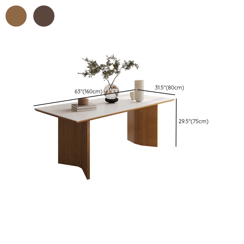 Contemporary Rectangle Table Sintered Stone Table with Wood Legs for Kitchen
