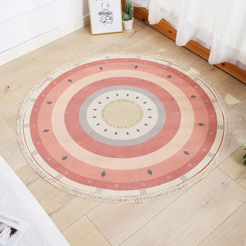 Multicolor Living Room Rug Modernist Circle Pattern Rug Cotton Washable Anti-Slip Backing Pet Friendly Carpet