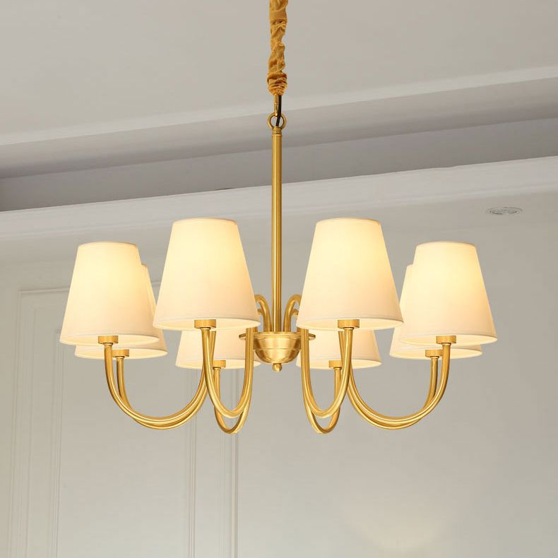 Traditional Classic Radial Pendant Light Copper Chandelier with White Fabrics Shade