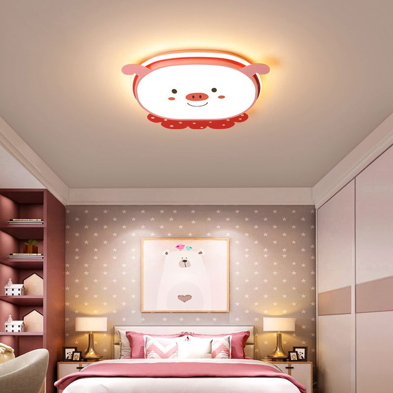 Cartoon Metal LED Flush Mount Light Fixture Cartoon Pig Flush Mount Spotlight for Kids Bedroom