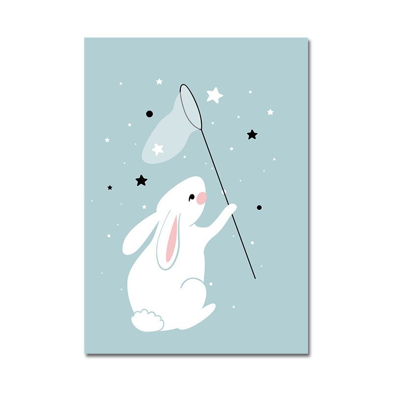 Rabbit Catching Stars Canvas Modern Wall Art Prints in Blue for Drawing Room (Multiple Sizes)