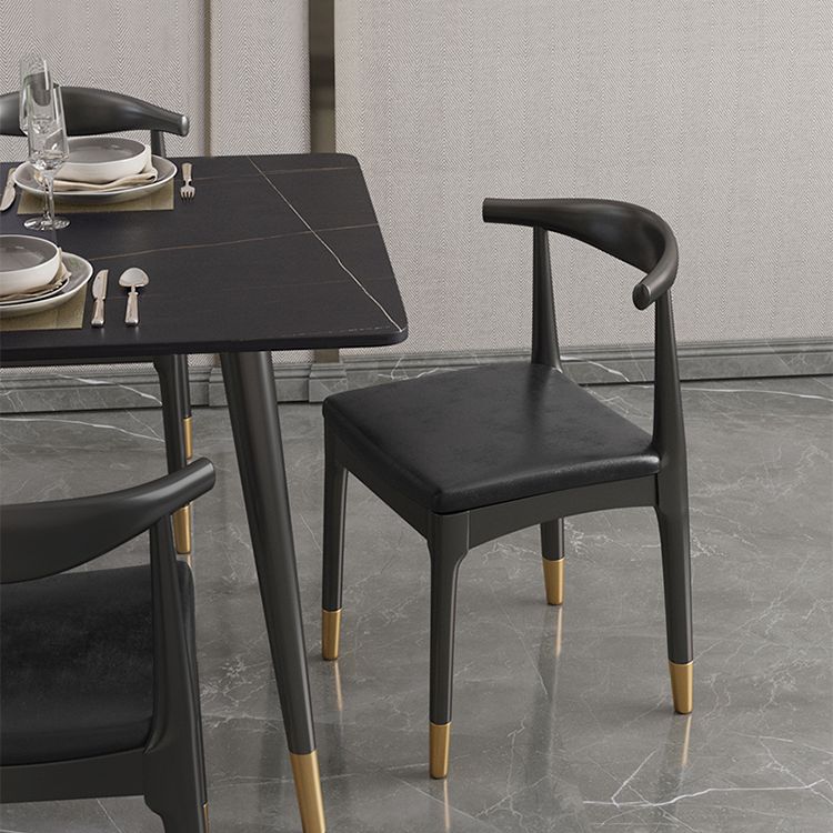 Modern Stone Top Dinette Set 1/2/4/5/7 Pieces Rectangle Dining Table Set in Black