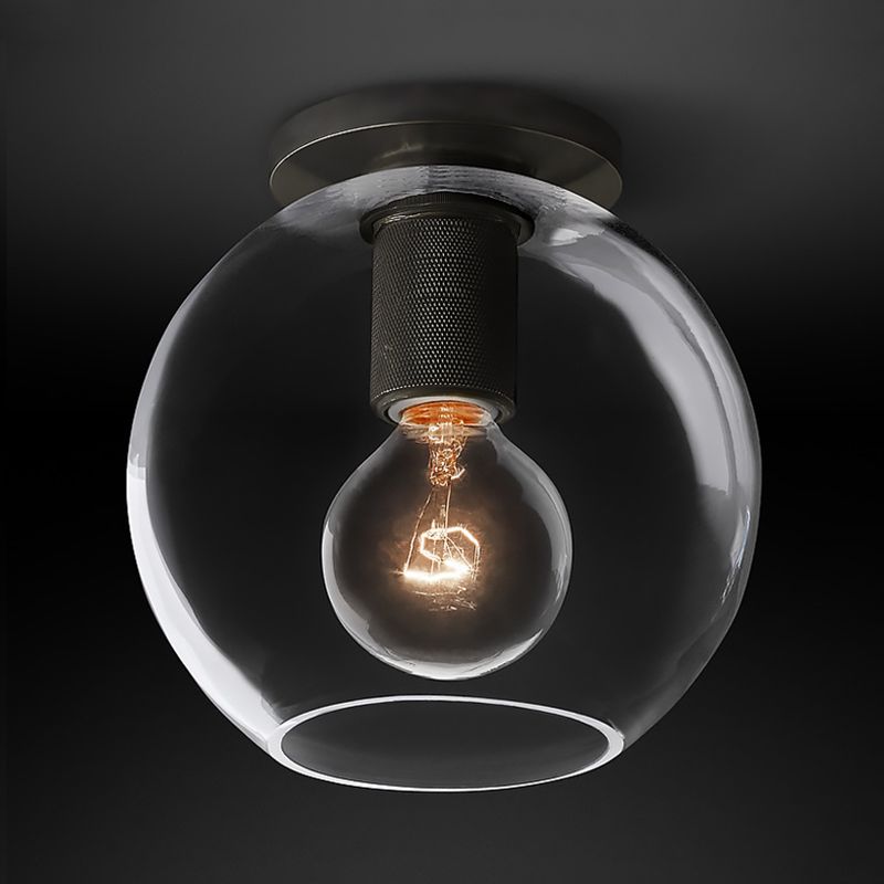 Luminaire de plafond à 1 tête en verre transparent à montage encastré sphère traditionnelle en noir/laiton/chrome pour le salon