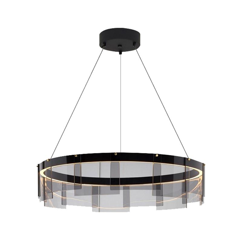 Luz de colgante circular de metal ligero de lámpara LED de lámpara LED moderno con sombra de vidrio