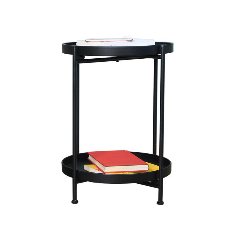 4 Legs Corner Table Round Tray Top Side End Table for Living Room