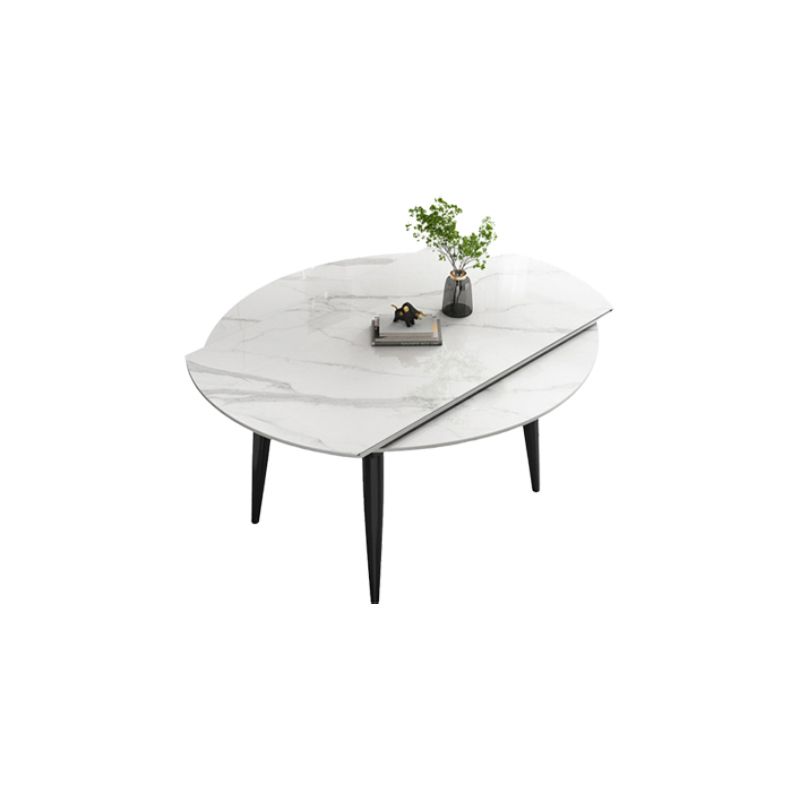 Round Dining Table White Stone Table Top with Black Metal Legs