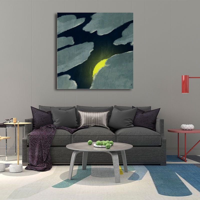 Moon Behind the Cloud Canvas Print Dark Color Childrens Art Painting for Kids Room