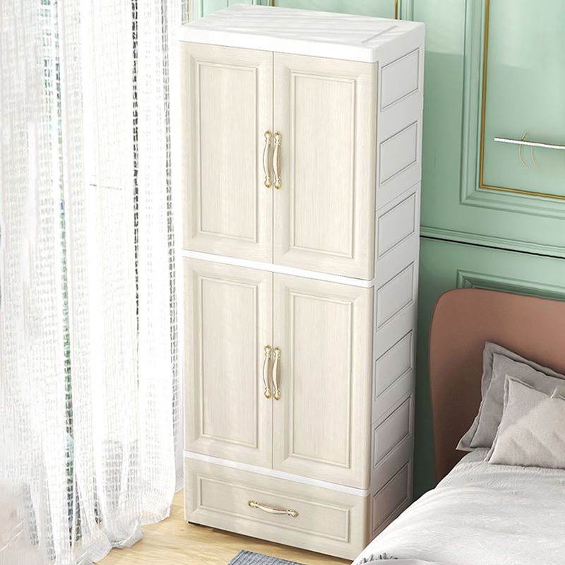 Beige and White Wardrobe Armoire Contemporary Style Plastic Wardrobe Cabinet