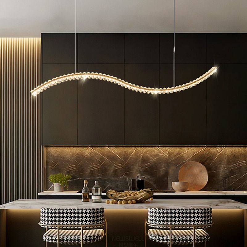 Modern Style Wave Shape Island Pendants Crystal Pendant Lights for Dining Room