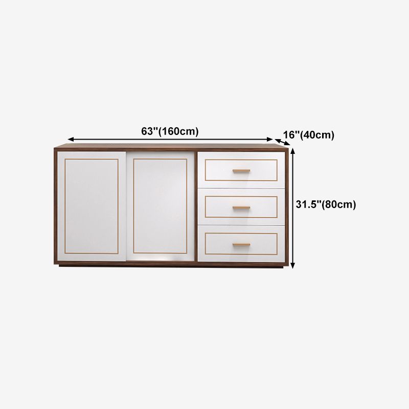 3-Drawer Engineered Wood Sideboard Modern White Cabinets Credenza for Living Room