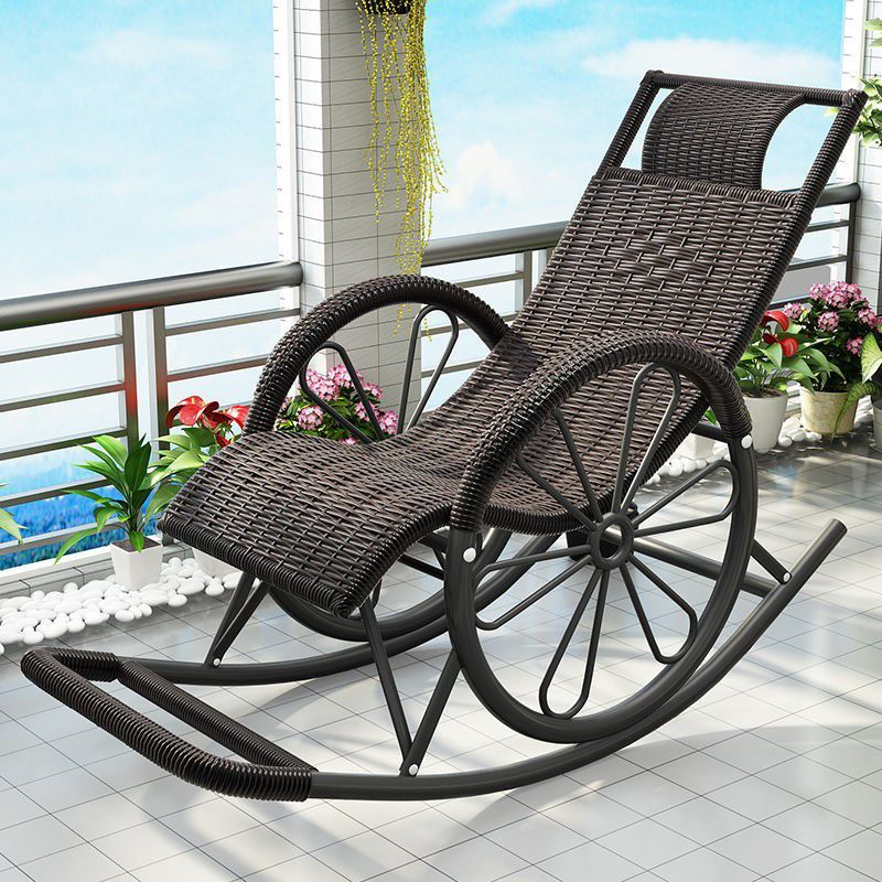 Modern Spindle Rattan Rocking Chair Metal Frame Wheel Handrail Design Rocker Chair