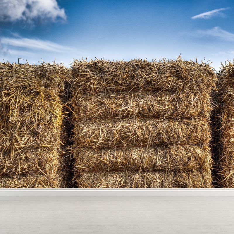 Modern Scenery Stacked Hay Mural Dark Color Stained Resistant Wall Art for Bedroom