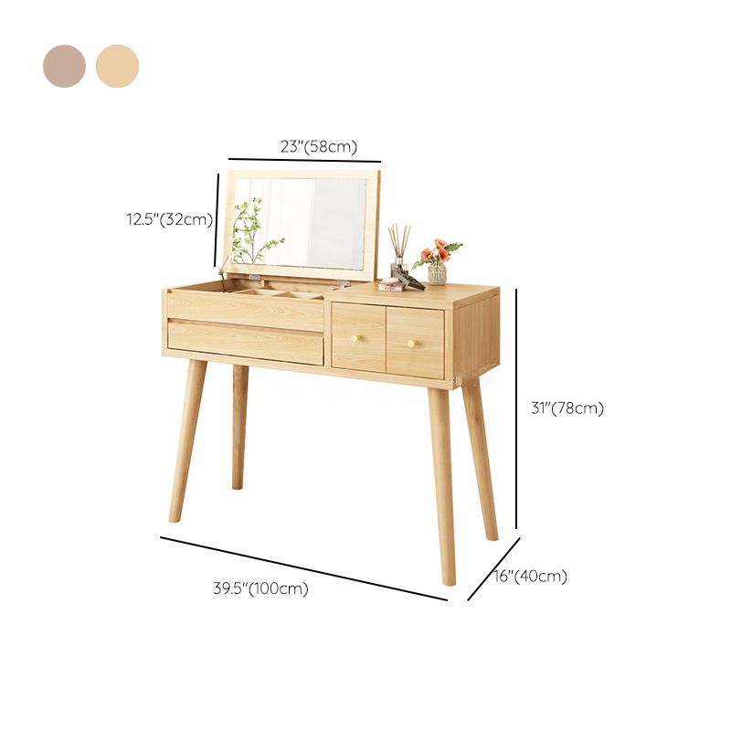 Solid Wood Makeup Vanity Desk Flip-Top Mirror Makeup Vanity Set with Drawer