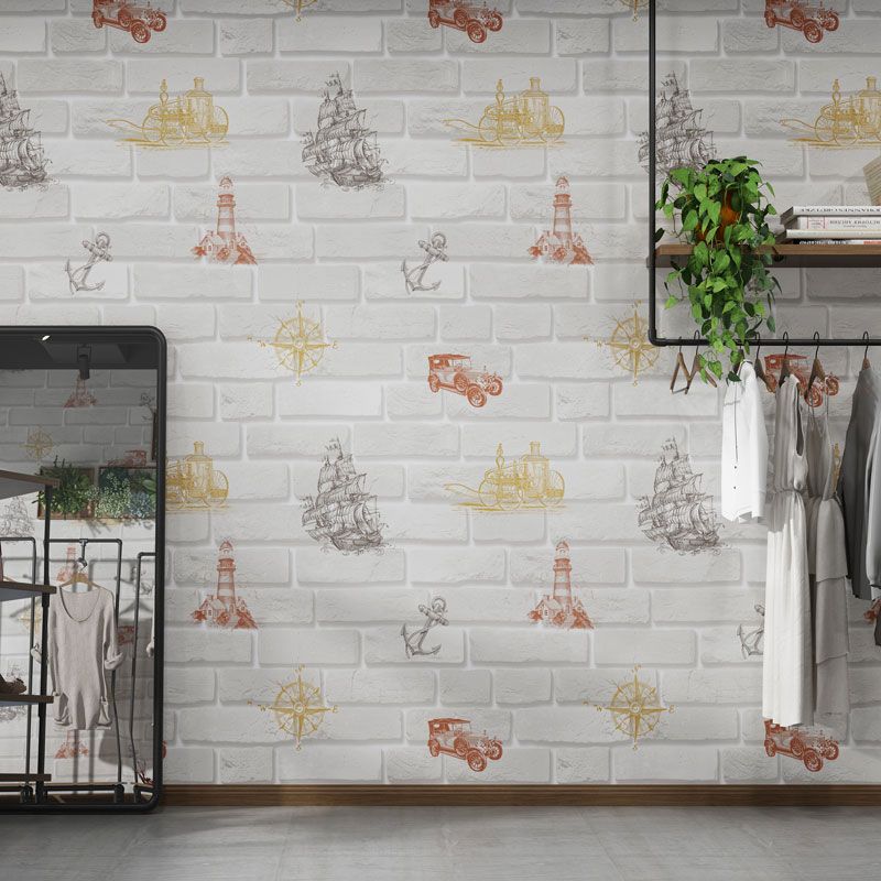 Contemporary Wallpaper Roll Brick and Graffiti Non-Pasted Wall Decor for Children, 57.1 sq ft.