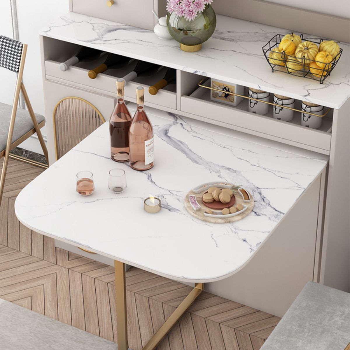 Modern Dining Set 1/3/5 Pcs Folding Table with Dining Upholstered Chairs