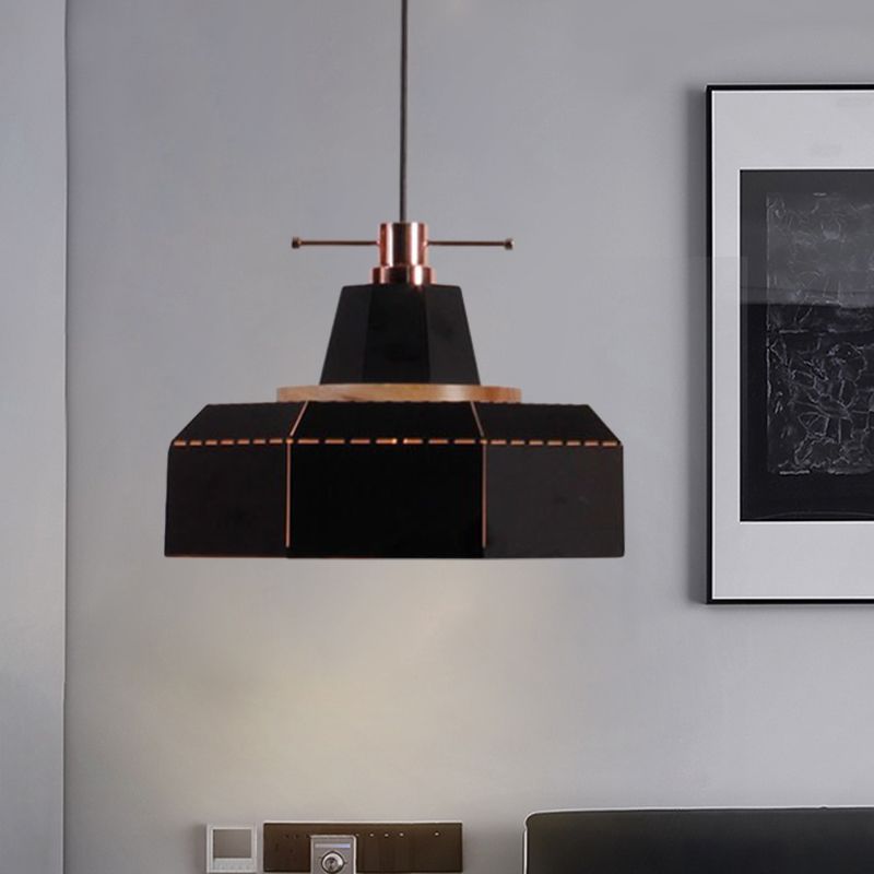 Cylinder/Diamond Shade Indoor Pendant Lighting Modern Style Metal and Wood 1 Light Black/White Ceiling Fixture